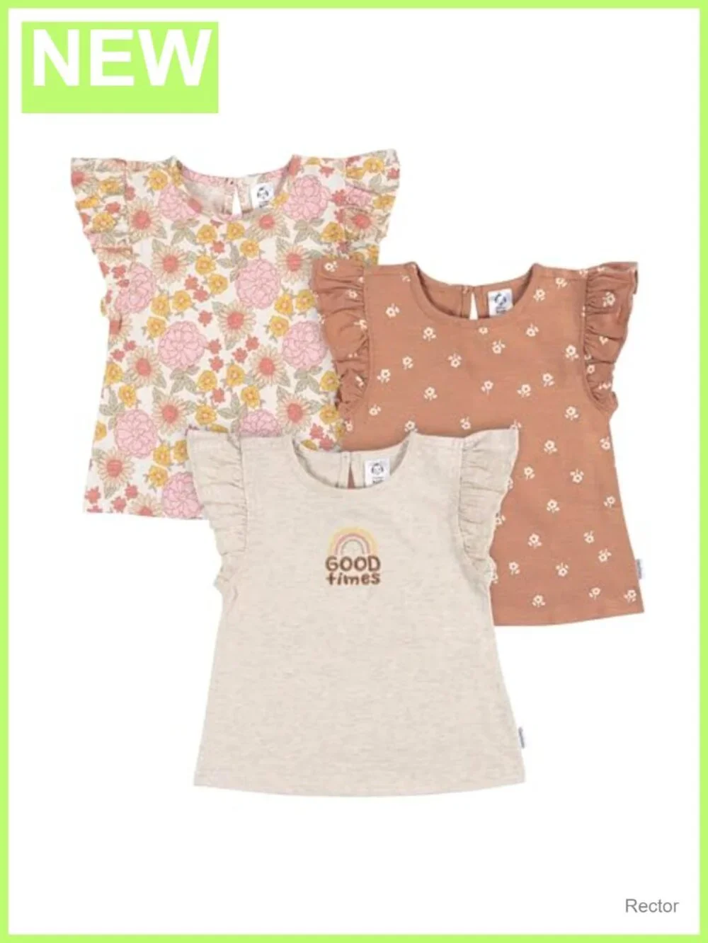 Toddler Girls 3-Pack Short Sleeve Ruffle Tees Crew Neck